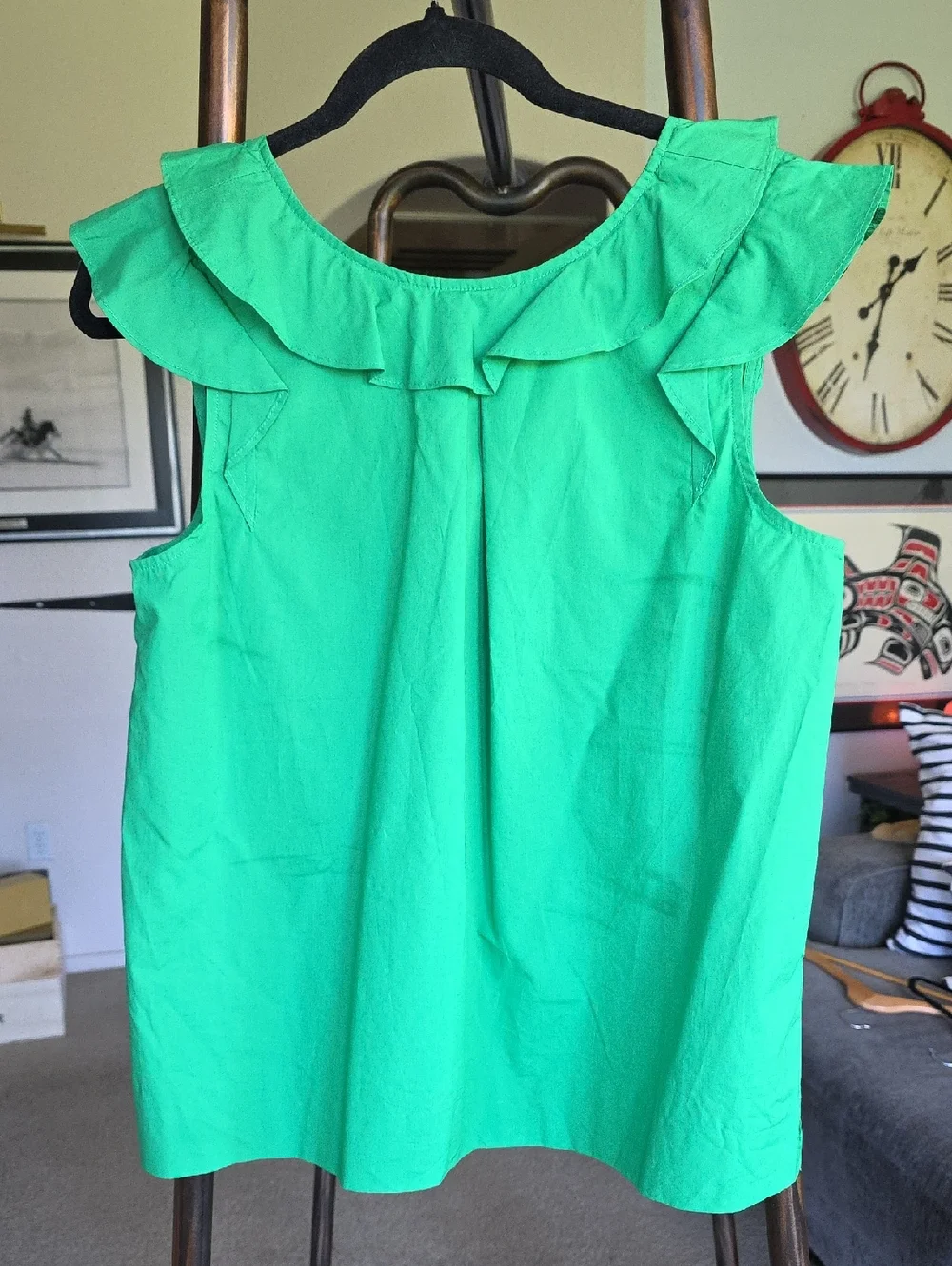 J.Crew Emerald Green Ruffled Neck Sleeveless Top Size 8